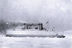 Yard No. 647, Baikal. Photograph of a Painting Showing the Ice-Breaking Train Ferry Steamer Baikal in Service